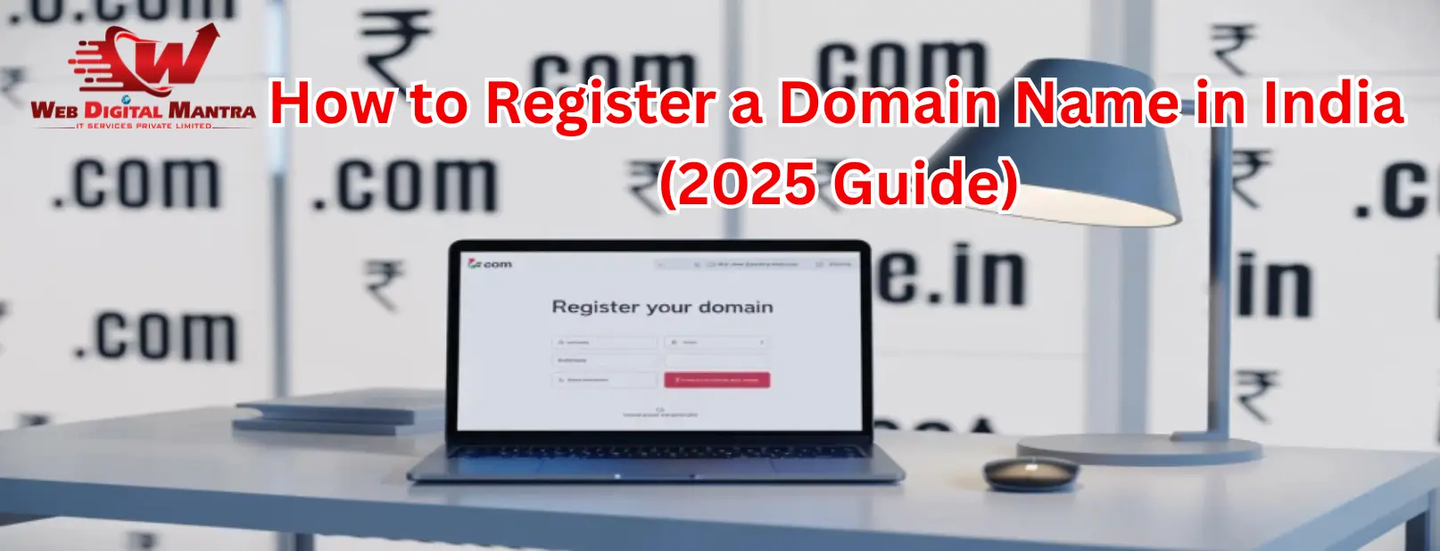 Domain registration in India on laptop screen with Indian currency